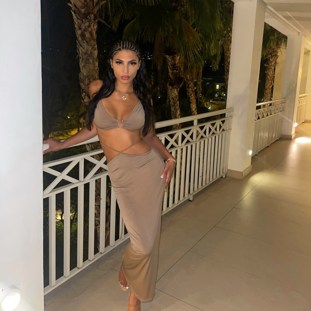 Fashion Nova Two Piece Call Me Up Maxi Skirt Set - Taupe